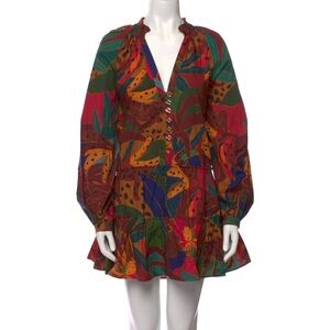FARM RIO Leopard Jungle Colorful Long Sleeve Tiered Ruffle Midi Dress